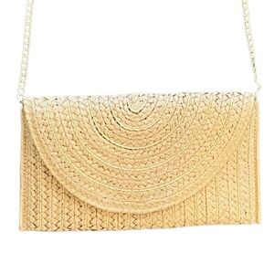 Woven Straw Clutch Bag with Gold Chain Strap